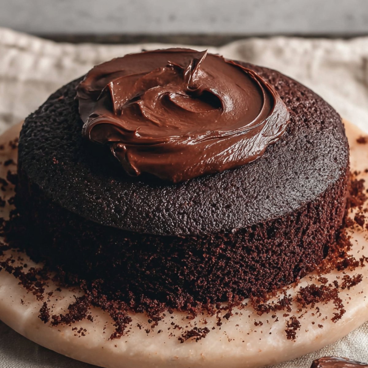 The first image shows a beautifully baked chocolate cake with some frosting or ganache on top.