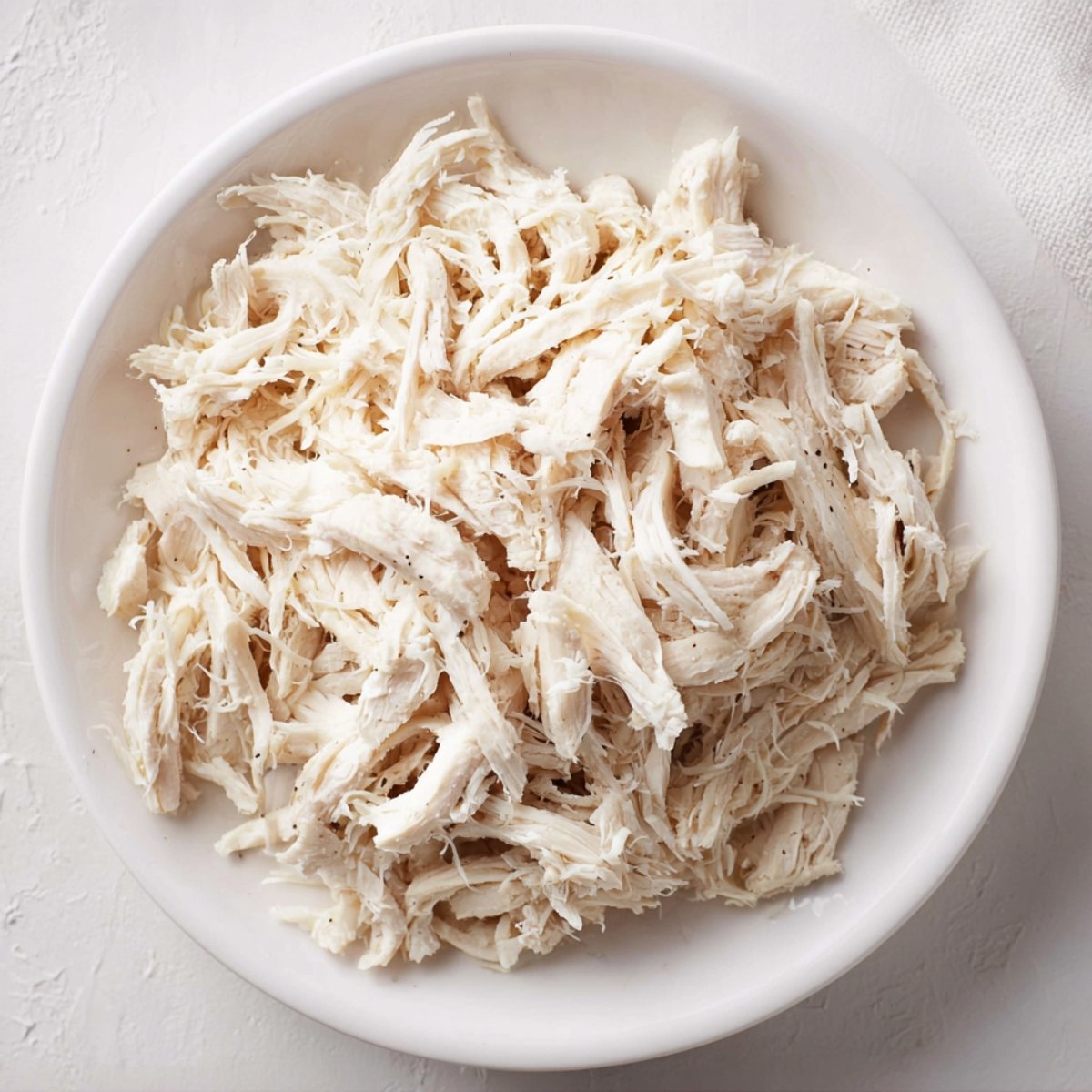 A pot of simmering white chicken chili with chicken pieces, beans, and vegetables, with a wooden spoon stirring the mixture.