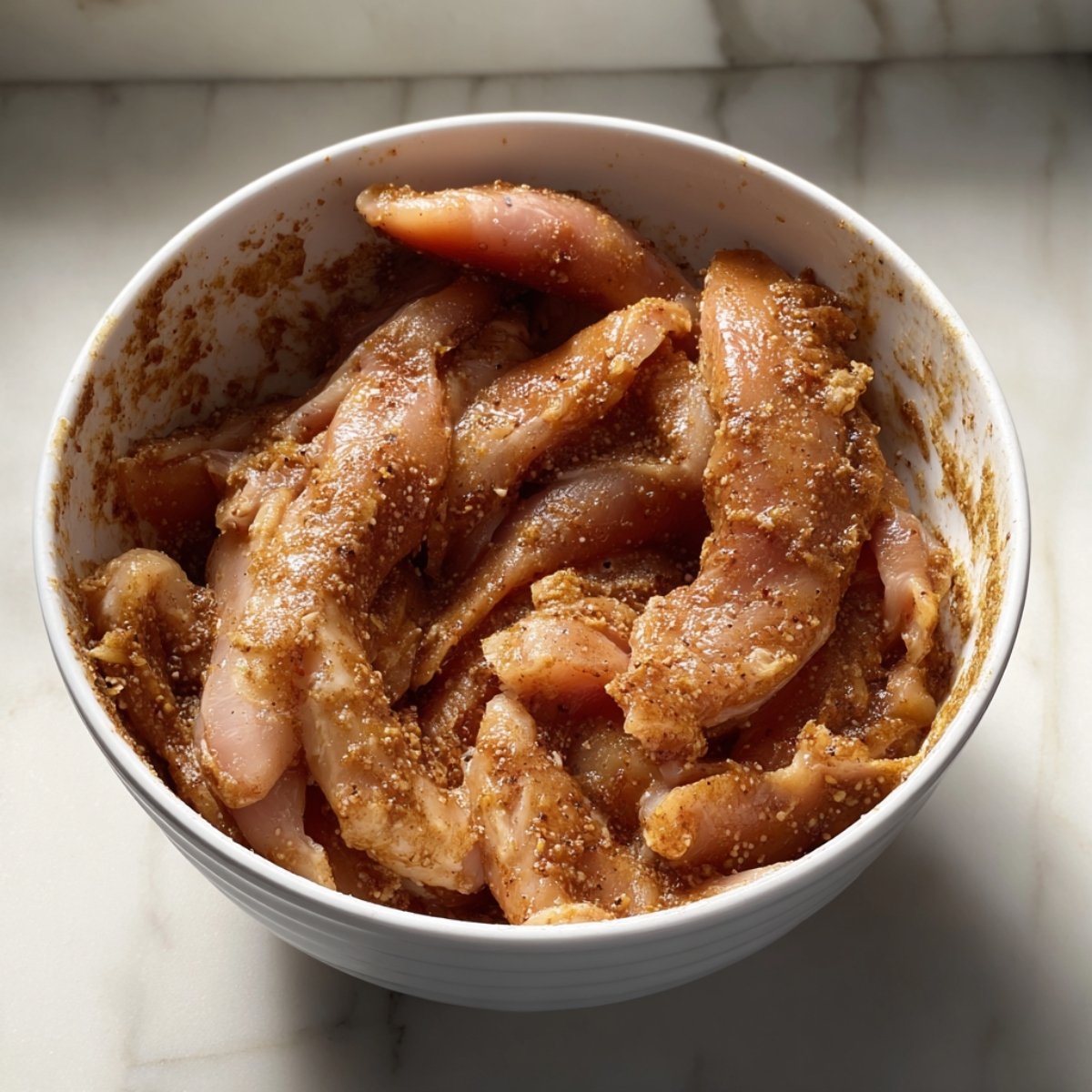 A white bowl containing a fresh bruschetta mixture with chopped cherry tomatoes, diced red onions, and sliced basil leaves.
