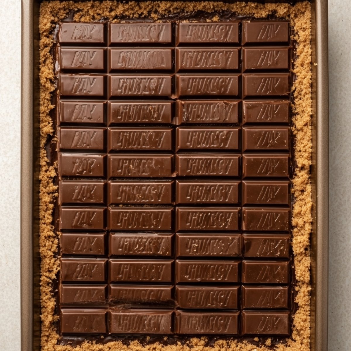 Close-up of stacked s’mores bars showing layers of graham cracker crust, melted chocolate, and toasted marshmallows.